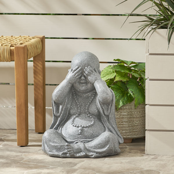 Gdf Studio Conneaut Outdoor See No Evil Monk Garden Statue Stone Gray