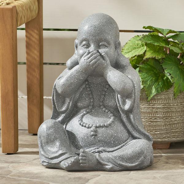 Gdf Studio Conneaut Outdoor Speak No Evil Monk Garden Statue Stone Gray