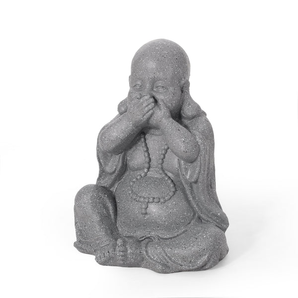 gdf studio Conneaut Outdoor Speak No Evil Monk Garden Statue Stone Gray