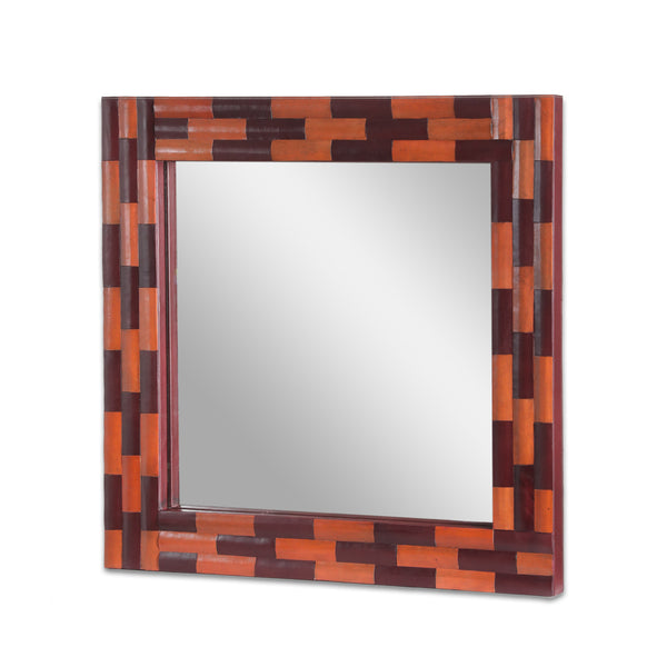 gdf studio Connesena Handcrafted Boho Leather Square Wall Mirror