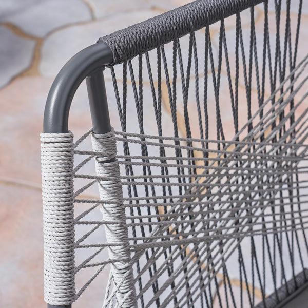 Gdf Studio Connie Outdoor 3 Piece Rope And Steel Chat Set Gray Finish And White