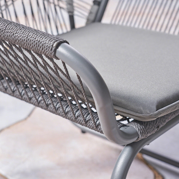 Gdf Studio Connie Outdoor 3 Piece Rope And Steel Chat Set Gray Finish And White