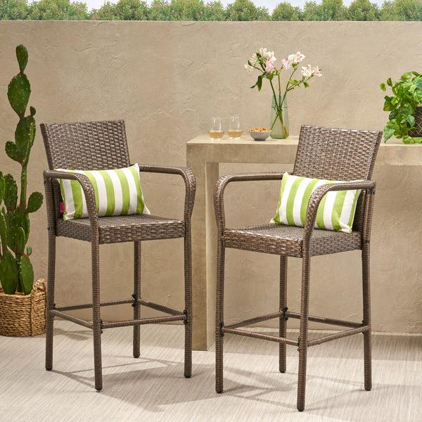 Gdf Studio Conquista 30-Inch Outdoor Mix Mocha Wicker Barstool