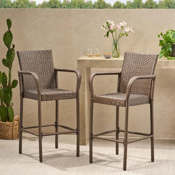 Gdf Studio Conquista 30-Inch Outdoor Mix Mocha Wicker Barstool