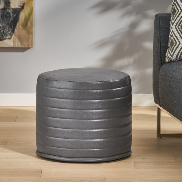 Gdf Studio Conrail Contemporary Faux Leather Channel Stitch Pouf