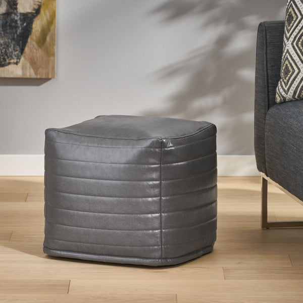 gdf studio Conrail Contemporary Faux Leather Channel Stitch Pouf