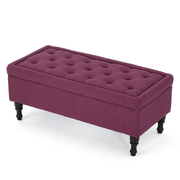 gdf studio Constance Button Tufted Fabric Rectangle Storage Ottoman Bench w/ Turned Legs
