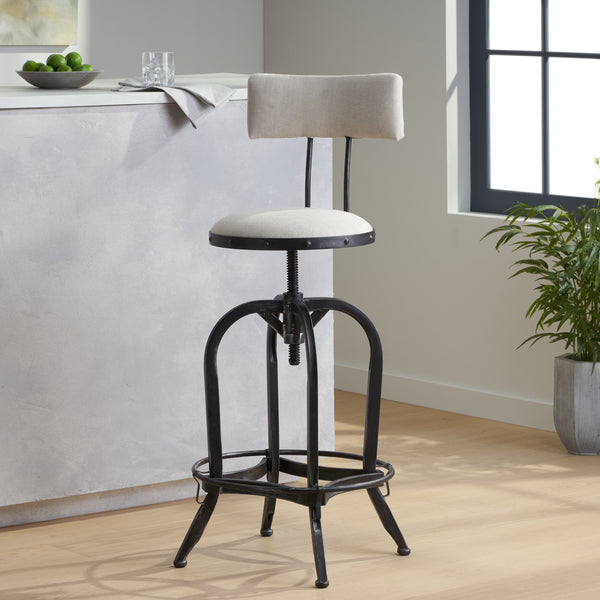 Gdf Studio Contemporary Adjustable Fabric Off-White Swivel Barstool W/ Backrest
