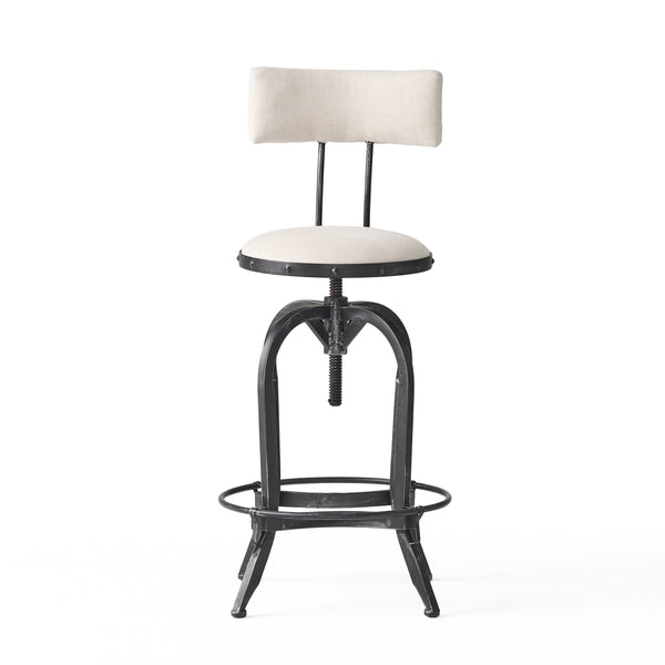 gdf studio Contemporary Adjustable Fabric Off-White Swivel Barstool w/ Backrest