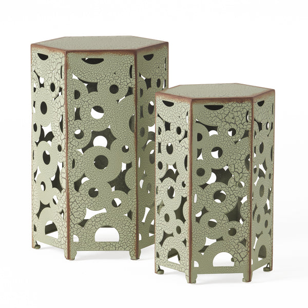 Gdf Studio Contemporary Outdoor Hexagonal Antique Iron Accent Tables (Set Of 2)