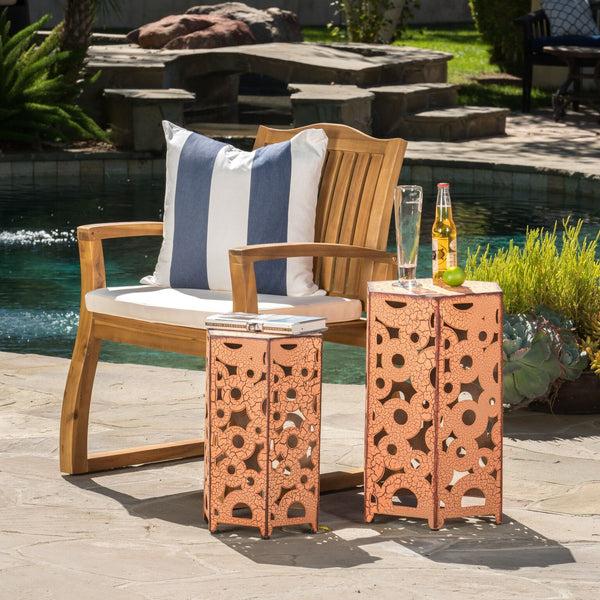 gdf studio Contemporary Outdoor Hexagonal Antique Iron Accent Tables (Set of 2)