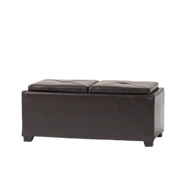 gdf studio Contemporary Rectangular Storage Ottoman Leather 2-Tray-Top Coffee Table
