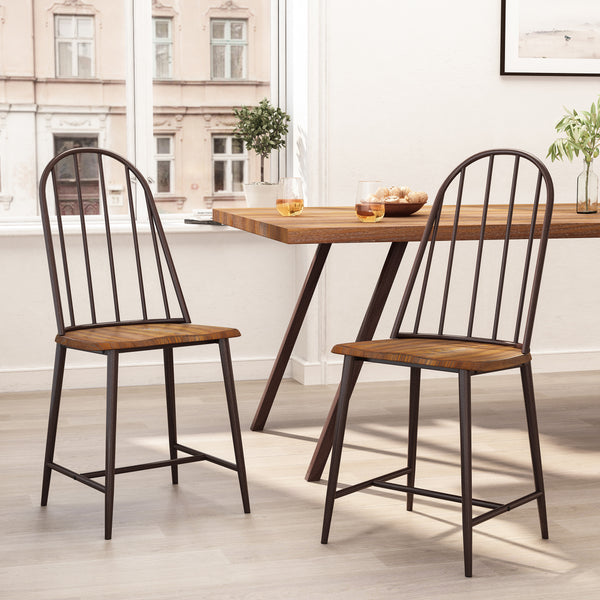 Gdf Studio Conwell Farmhouse Spindle Back Dining Chairs Set Of 2 Dark Brown And Black