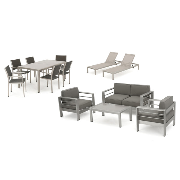 gdf studio Coral Bay Complete Outdoor Dining Set with Chat Set & Lounges