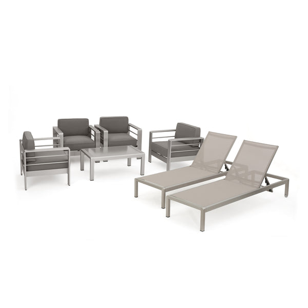 Gdf Studio Coral Bay Outdoor 4 Pc Club Chair Set W/ 2 Chaise Lounges & Table