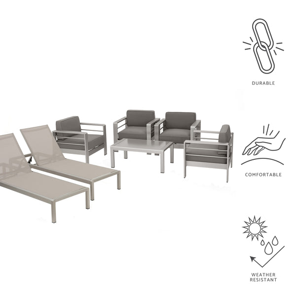 gdf studio Coral Bay Outdoor 4 Pc Club Chair Set w/ 2 Chaise Lounges & Table