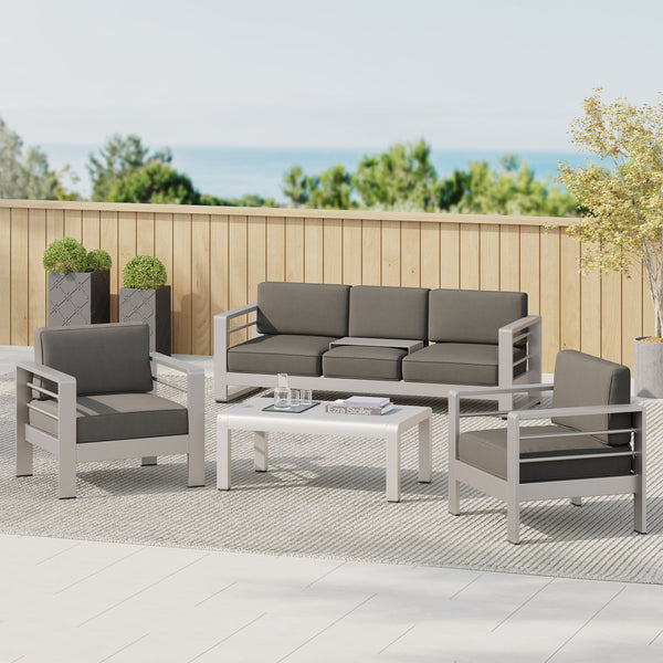 Gdf Studio Coral Bay Outdoor 4 Piece Aluminum Chat Set With Cushions