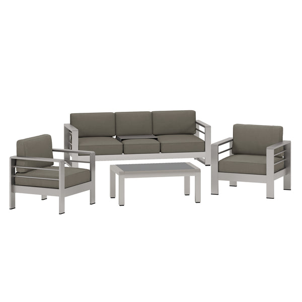 gdf studio Coral Bay Outdoor 4 Piece Aluminum Chat Set with Cushions