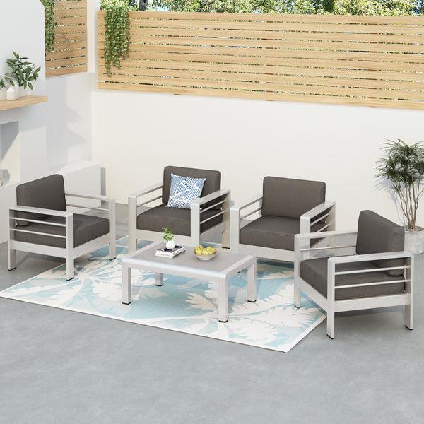 Gdf Studio Coral Bay Outdoor 5-Piece Aluminum Chat Set With Water Resistant Cushions