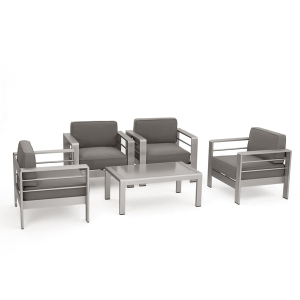 gdf studio Coral Bay Outdoor 5-Piece Aluminum Chat Set with Water Resistant Cushions