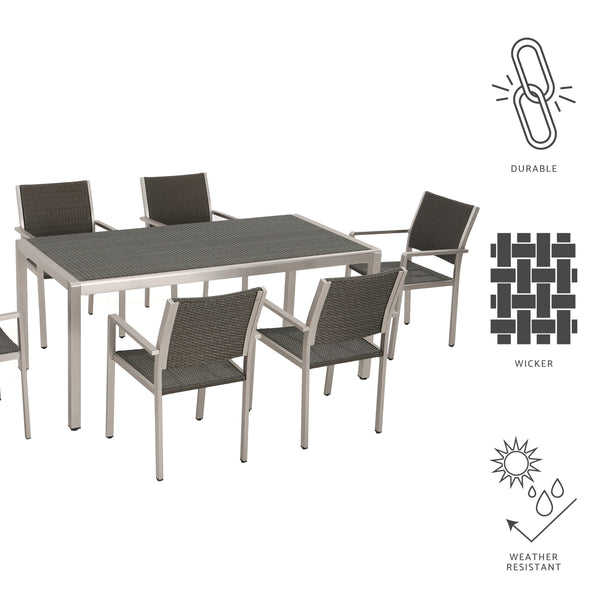 Gdf Studio Coral Bay Outdoor 7Pc Aluminum Dining Set W/ Wicker Top