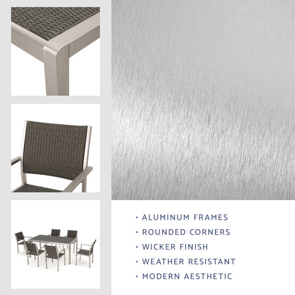 Gdf Studio Coral Bay Outdoor 7Pc Aluminum Dining Set W/ Wicker Top