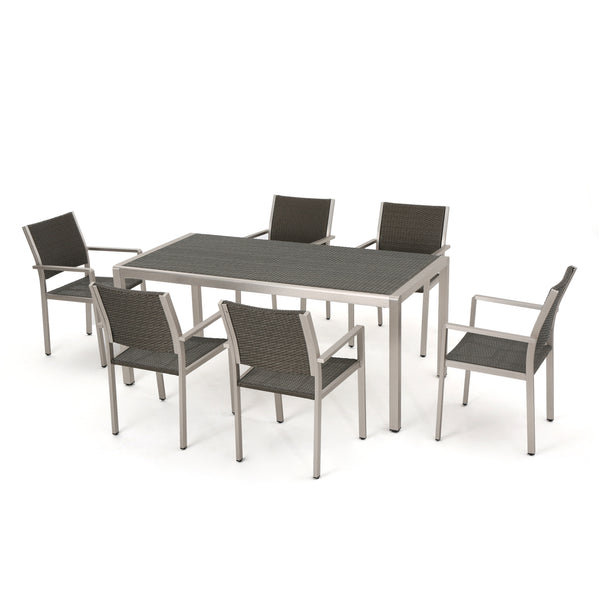 gdf studio Coral Bay Outdoor 7Pc Aluminum Dining Set w/ Wicker Top