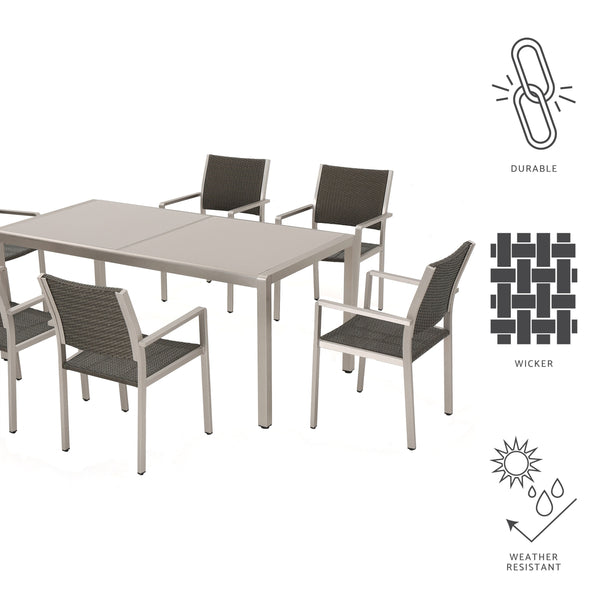 Gdf Studio Coral Bay Outdoor 7Pc Grey Aluminum Dining Set W/ Glass Table Top