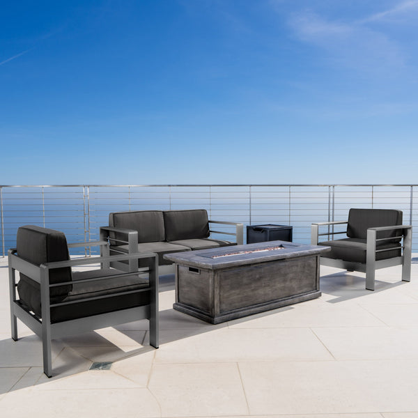 Gdf Studio Coral Bay Outdoor Aluminum 5 Piece Chat Set With Fire Table
