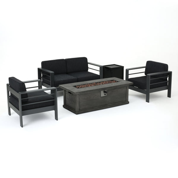 gdf studio Coral Bay Outdoor Aluminum 5 Piece Chat Set with Fire Table