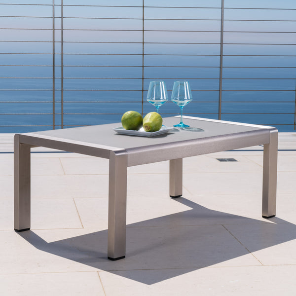 Gdf Studio Coral Bay Outdoor Aluminum Coffee Table With Glass Top