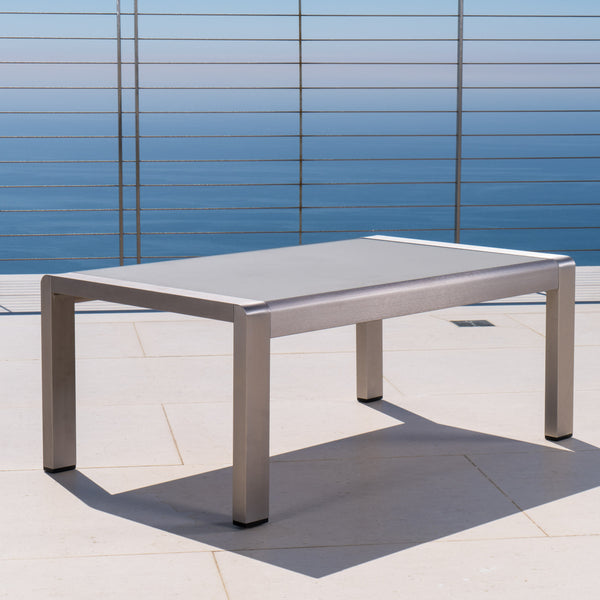 Gdf Studio Coral Bay Outdoor Aluminum Coffee Table With Glass Top