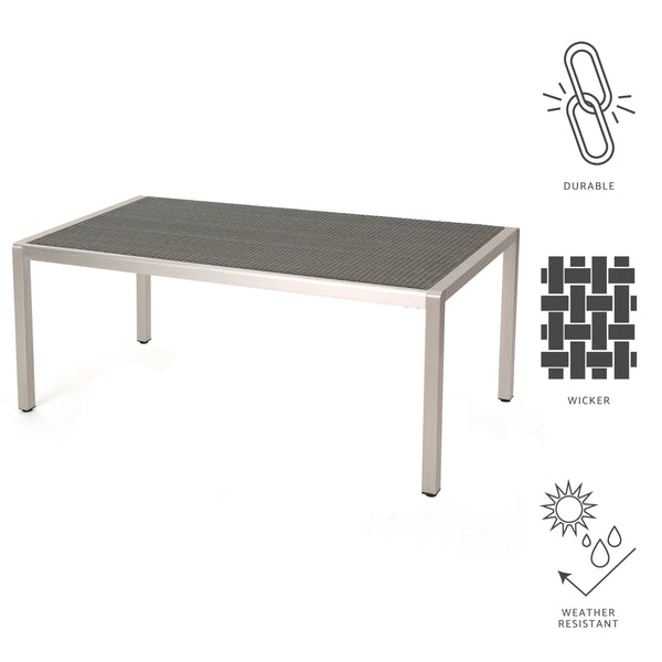 Gdf Studio Coral Bay Outdoor Aluminum Dining Table W/ Wicker Top