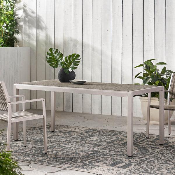 Gdf Studio Coral Bay Outdoor Aluminum Dining Table W/ Wicker Top