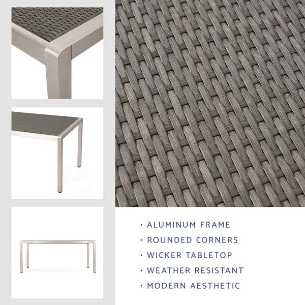 Gdf Studio Coral Bay Outdoor Aluminum Dining Table W/ Wicker Top