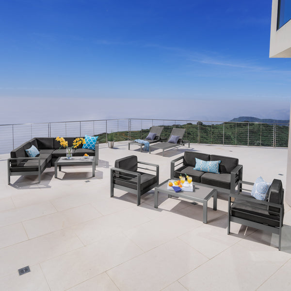 Gdf Studio Coral Bay Outdoor Gray Aluminum 10 Piece Estate Patio Collection