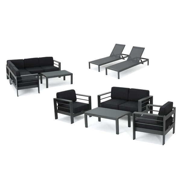 gdf studio Coral Bay Outdoor Gray Aluminum 10 Piece Estate Patio Collection