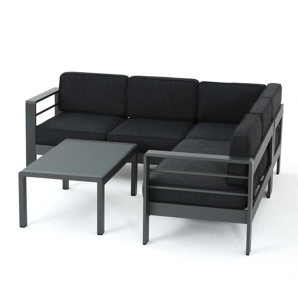 Gdf Studio Coral Bay Outdoor Gray Aluminum 11 Piece Estate Patio Collection With Firepit