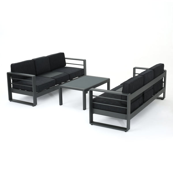 gdf studio Coral Bay Outdoor Gray Aluminum 3 Piece Sofa Set with Dark Gray Water Resistant