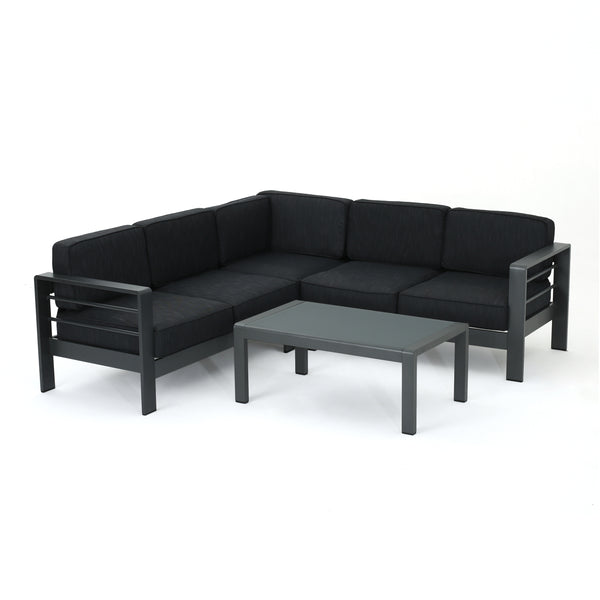 gdf studio Coral Bay Outdoor Gray Aluminum 4 Piece V-Shape Sectional Sofa Set