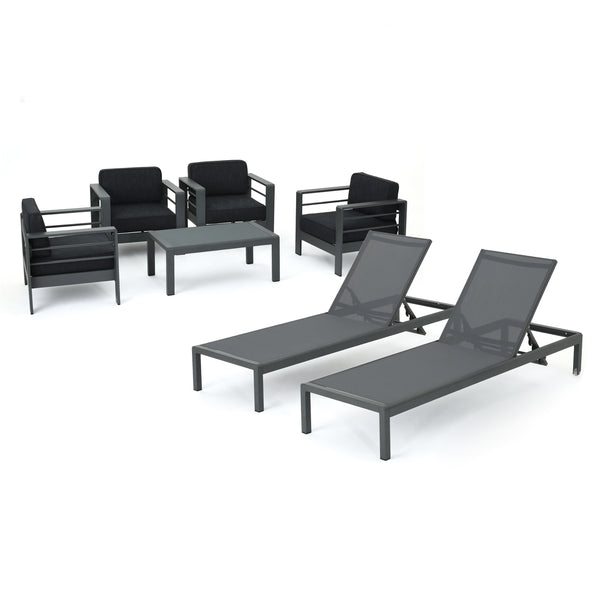 gdf studio Coral Bay Outdoor Gray Aluminum 7 Piece Chat Set with Pair of Lounges