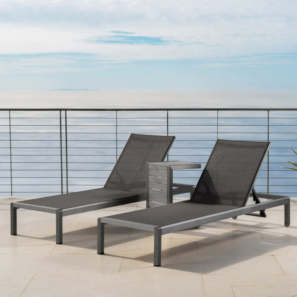 Gdf Studio Coral Bay Outdoor Gray Aluminum Chaise Lounge And C-Shaped Side Table