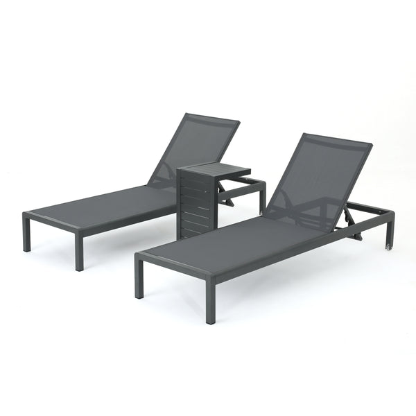 gdf studio Coral Bay Outdoor Gray Aluminum Chaise Lounge and C-Shaped Side Table