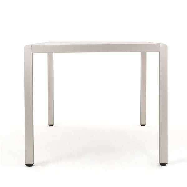 Gdf Studio Coral Bay Outdoor Grey Aluminum Dining Table With Tempered Glass Top