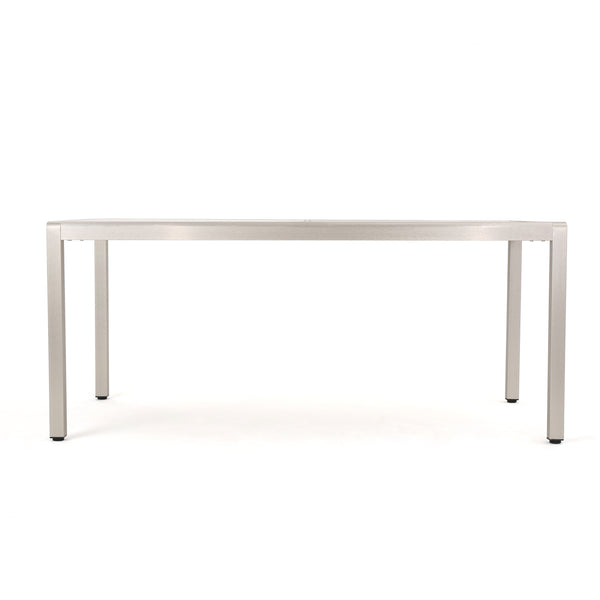 gdf studio Coral Bay Outdoor Grey Aluminum Dining Table with Tempered Glass Top