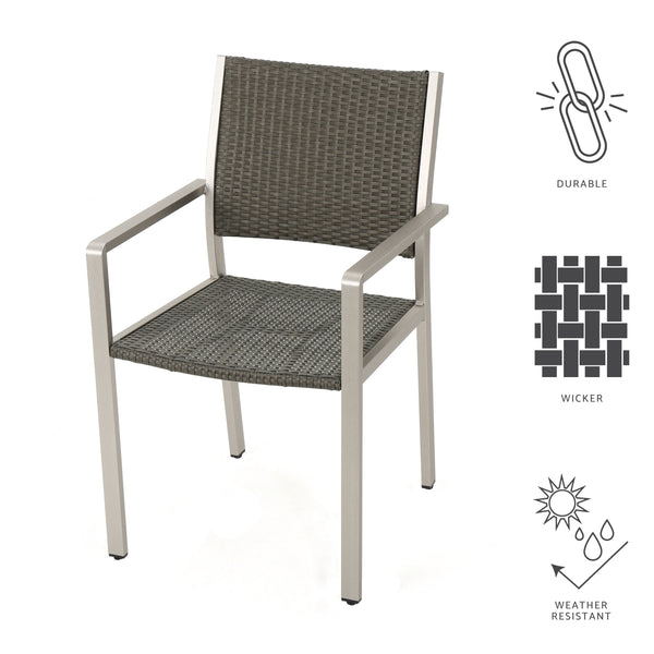 Gdf Studio Coral Bay Outdoor Wicker Dining Chairs W/ Aluminum Frame (Set Of 2)