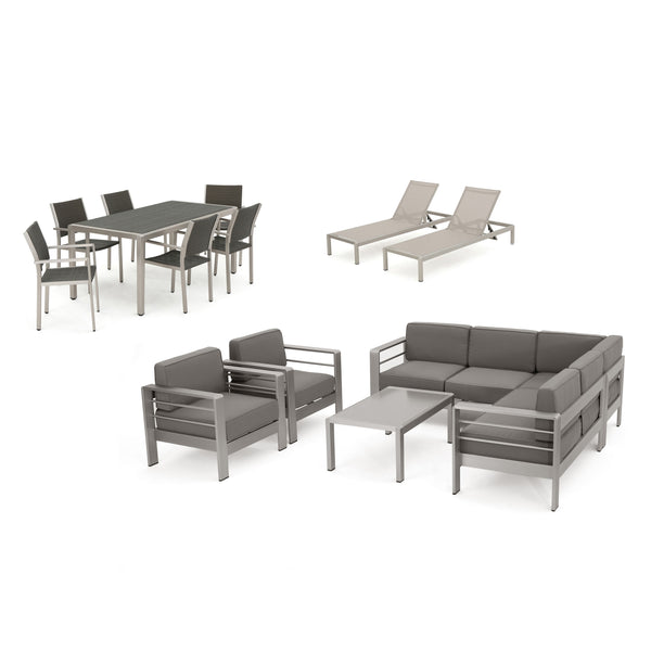 gdf studio Coral Bay Outdoor Wicker Dining Set w/ Sofa Set Club Chairs & Lounges