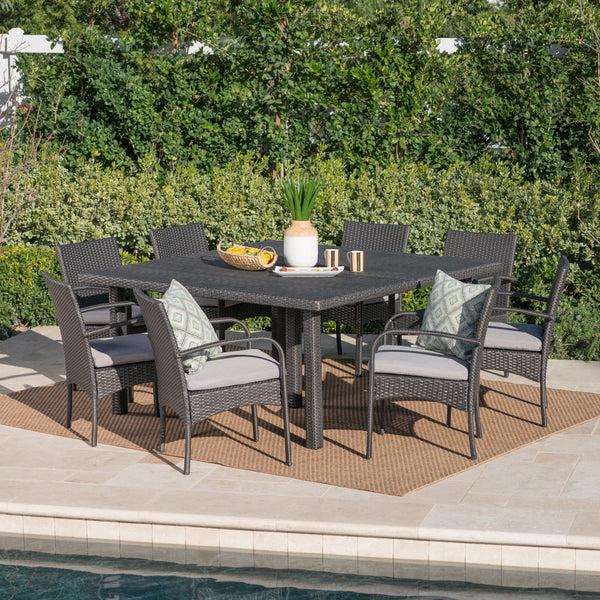 Gdf Studio Coral Outdoor 9 Piece Wicker Dining Set With Water Resistant Cushions