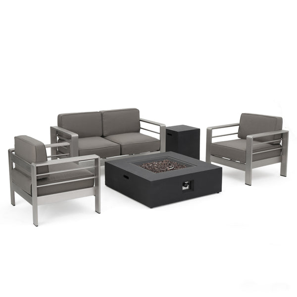 gdf studio Coral Outdoor Aluminum 4 Seater Chat Set with Fire Pit
