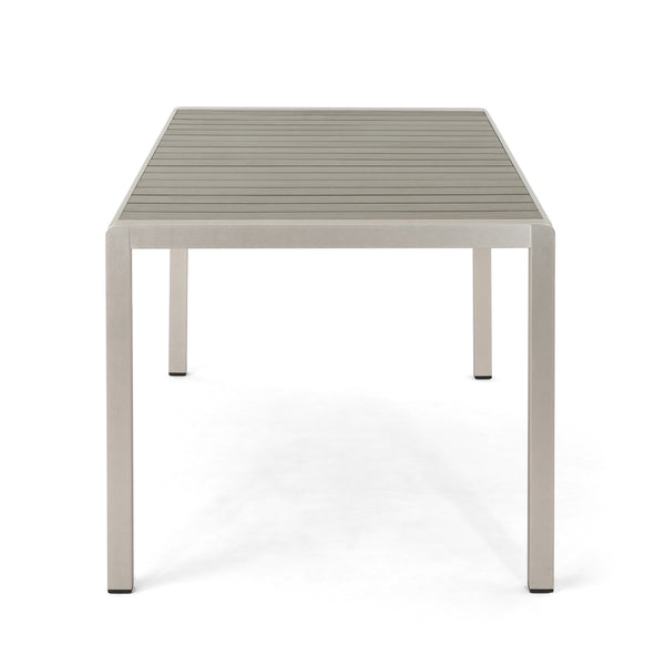 Gdf Studio Coral Outdoor Aluminum Dining Table With Faux Wood Top Gray Finish
